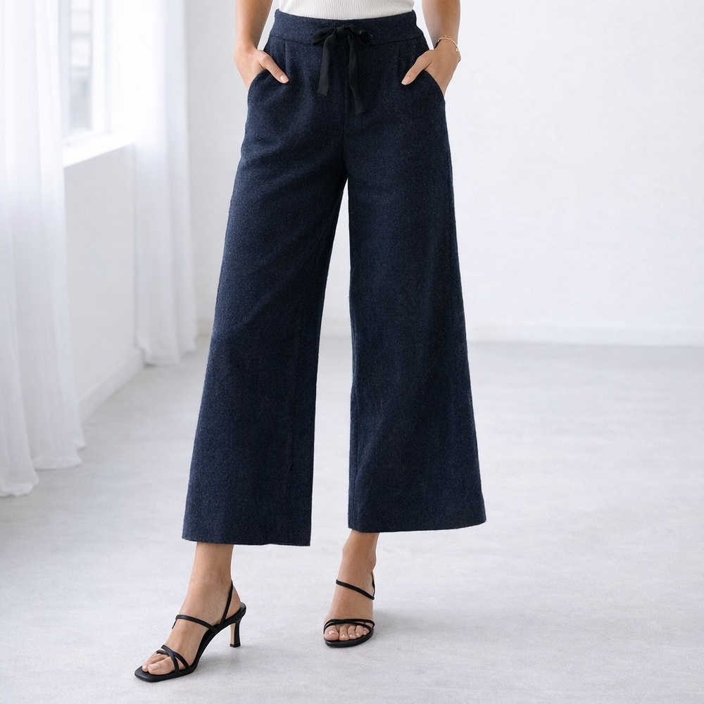 Roland Mouret Boucle Wool Wide Leg Pants Women’s Size 4 Navy‎ Blue